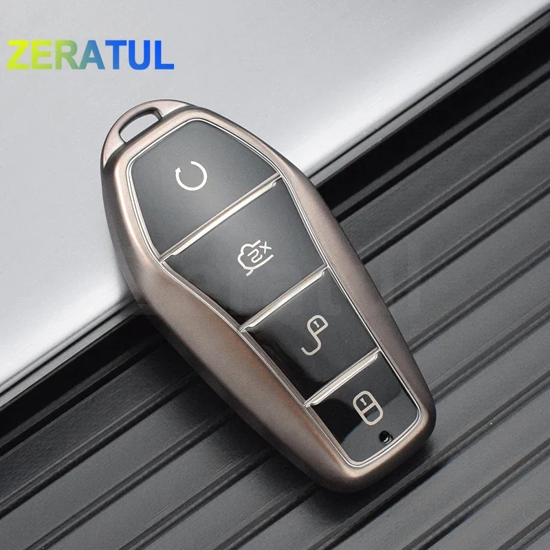 Funda suave de TPU para llave de coche, 4 botones, para BYD Atto 3 Han EV Dolphin, cubierta protectora para mando a distancia, accesorios para soporte Fob