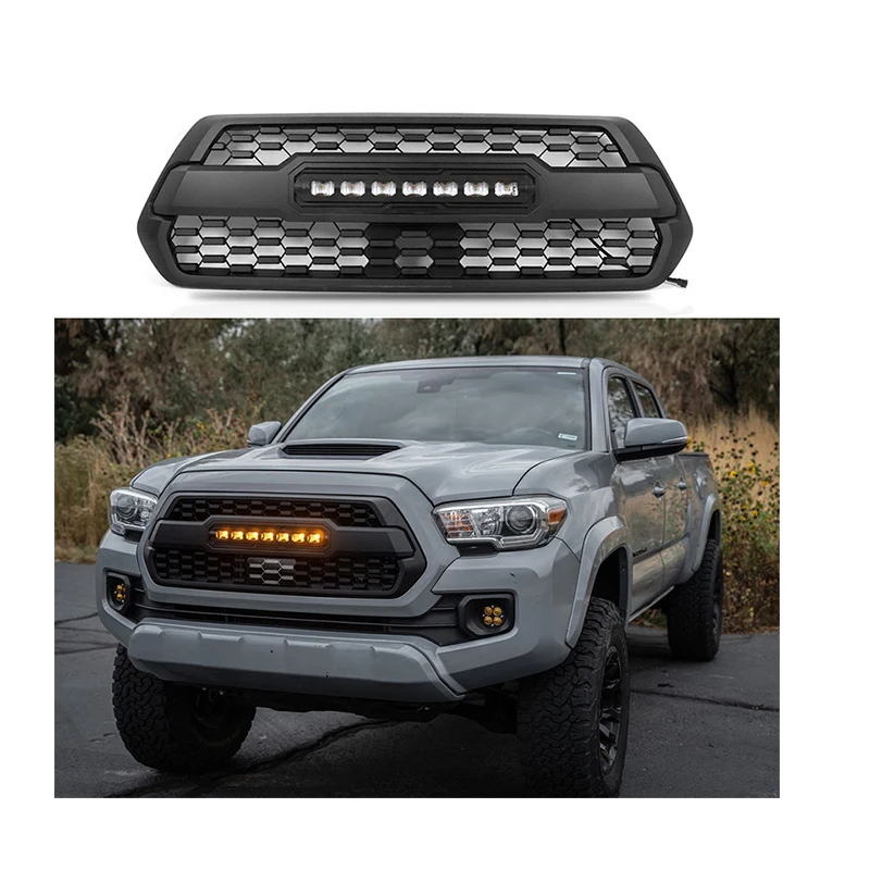 

High Quality ABS Car Grill Black Front Bumper Grilles with Light bar for toyota tacoma 2016 2017 2018 2019 2020 2021 2022 2023