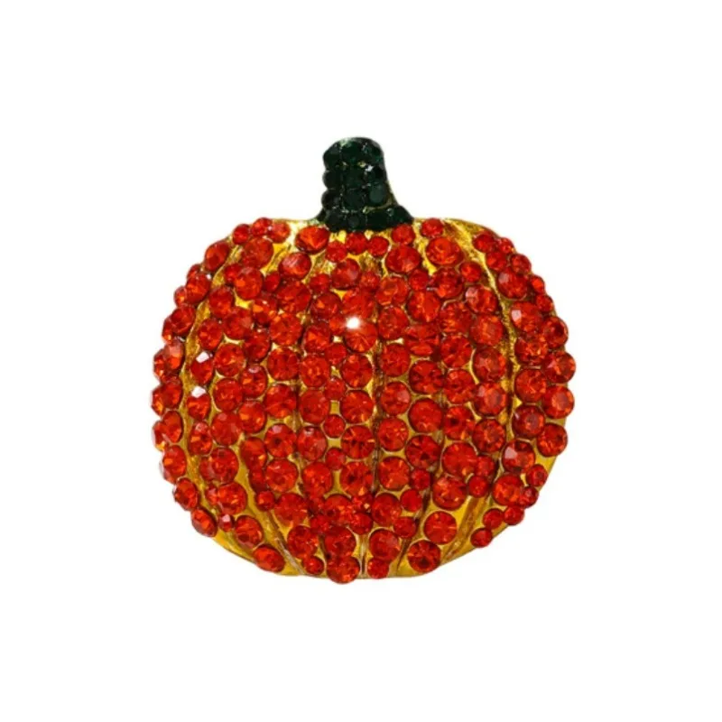 Halloween Rhinestone Pumpkin Brooch Shiny Crystal Jack O Lantern Lapel Pin Fall Autumn Costume Accessory Holiday Gift for Women