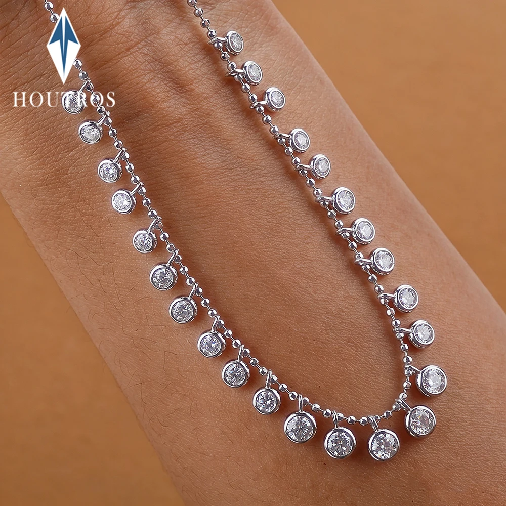 Bezel Set 4.5cttw Full Moissanite Gradient Necklace for Women Sparkling Round Bubble Diamond Neck Chain S925 Silver Jewelry Gift