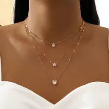 Collar con colgante de circón para mujer, gargantilla de cadena multicapa, joyería brillante para fiesta, regalo de moda