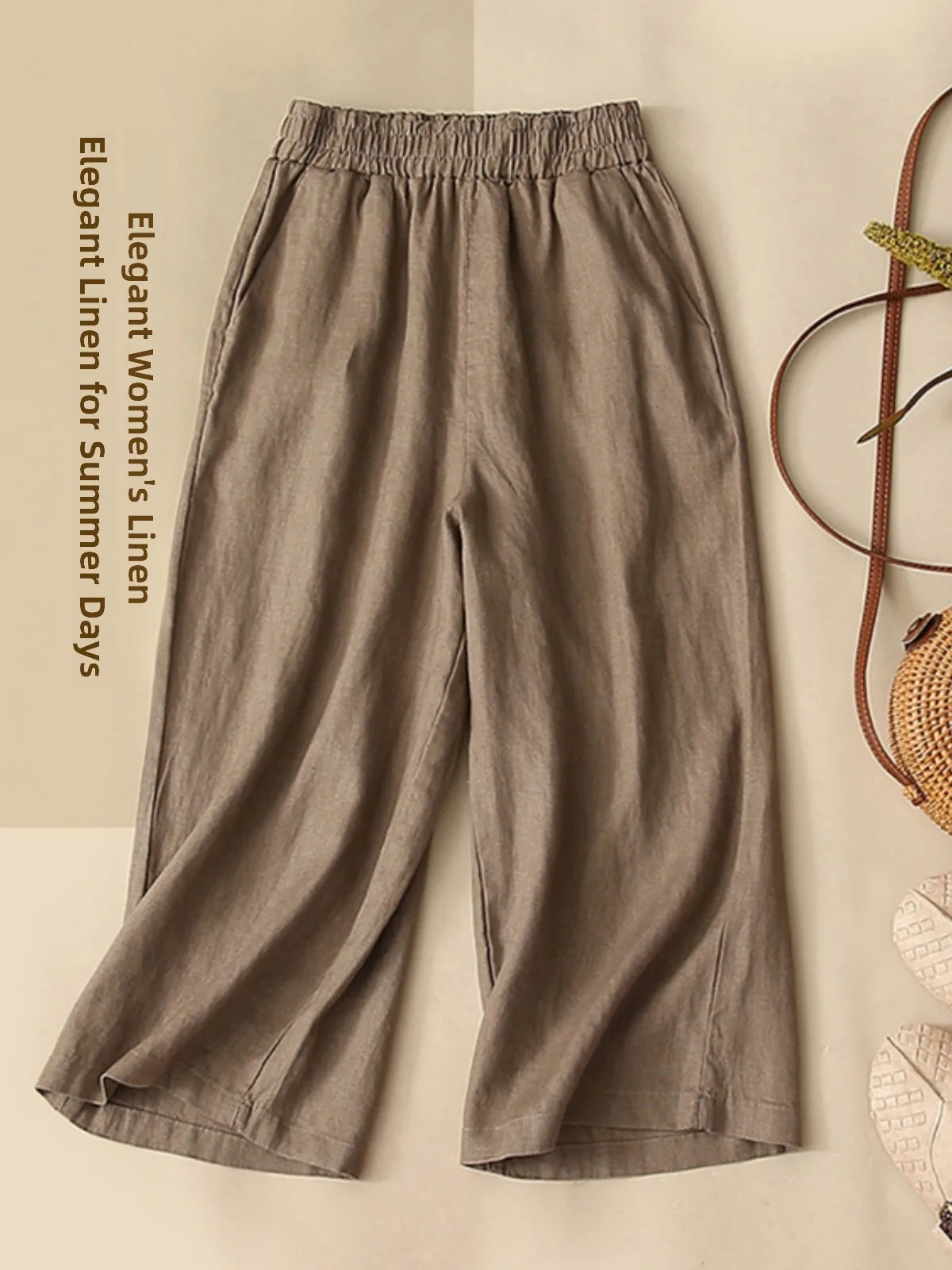 بنطلون واسع الساق من القطن والكتان بخصر مرتفع، أسلوب كاجوال عتيق، موضة نسائية على الطراز الكوري والياباني، بنطلون واسع الساق ...