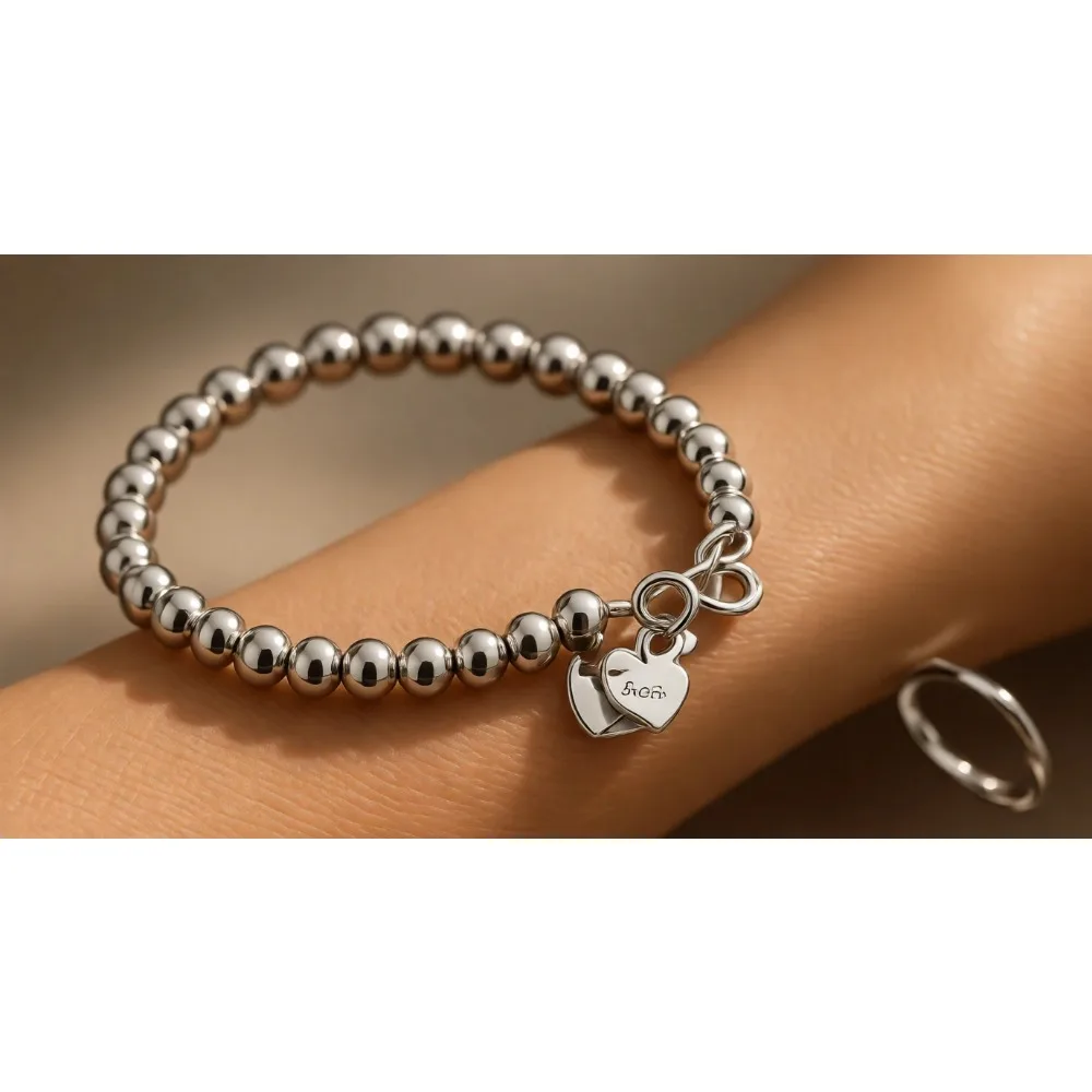 

Браслет из серебра 925 пробы ручной работы с бусинами и цепочкой-шариком, цвет розовое золото, для женщин, 5-9 дюймов