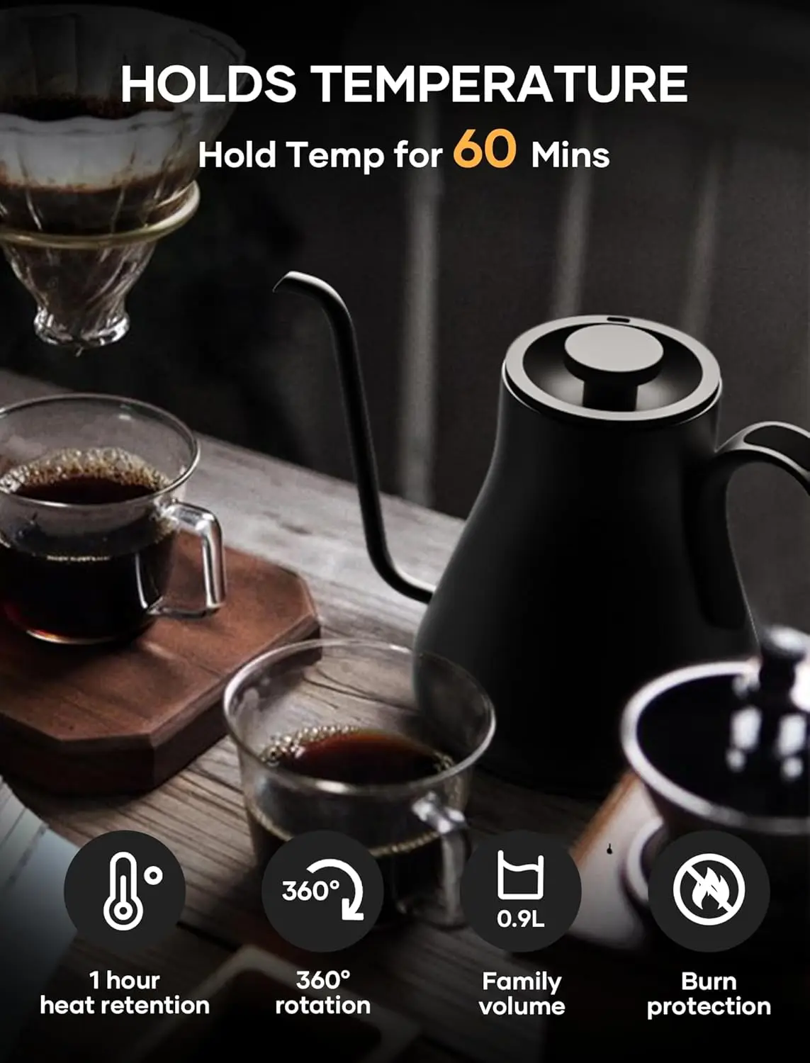 emperature Control, Pour Over Coffee & Tea, 1200W for 180-sec Quick Boil Time, 600g Ult