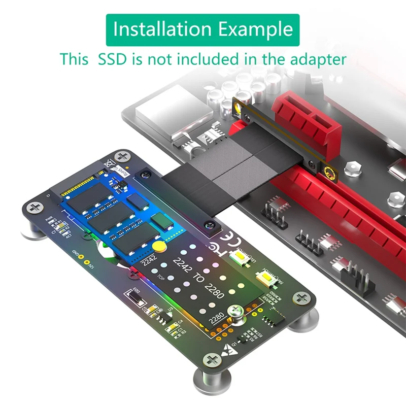 3 In 1 M.2( NGFF) NVME M-Key SSD To PCI-E 4X Extension Cable With Cooling Fan And Automatic Discoloration LED-ABPS