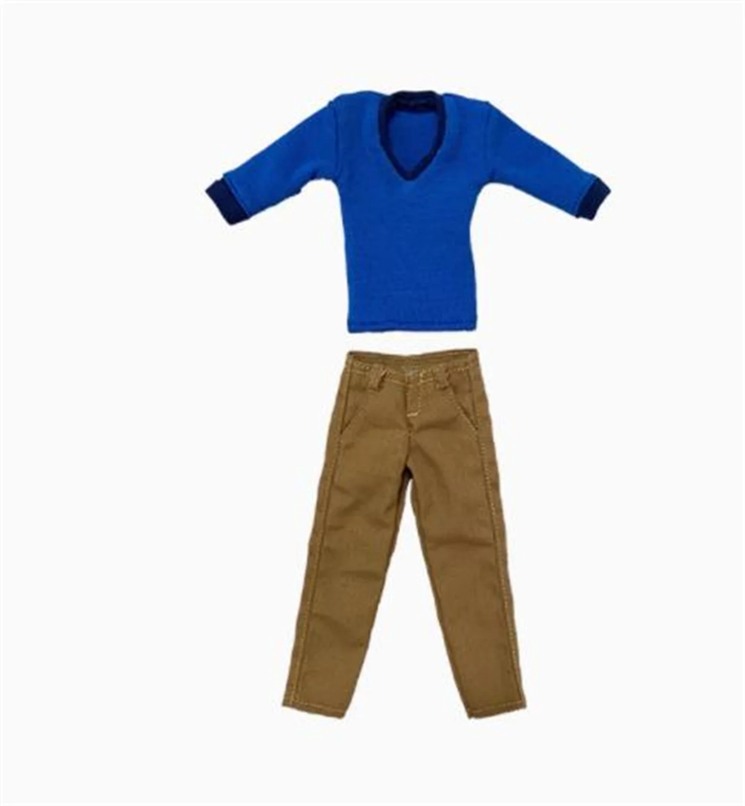 معطف طويل خندق قميص أزرق سروال كاكي 1/12 بدلة مقياس ملابس رجالية عصرية لشخصية جندي ذكر 6 بوصة