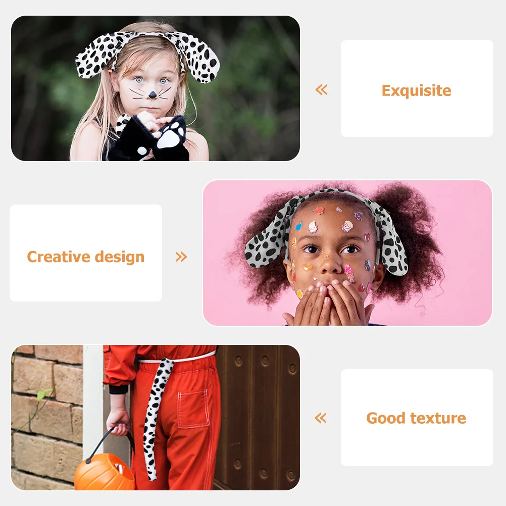4 pçs dálmata headbands e caudas animal cosplay conjunto para crianças fontes de festa animal cosplay conjunto cão bandana orelhas bandana