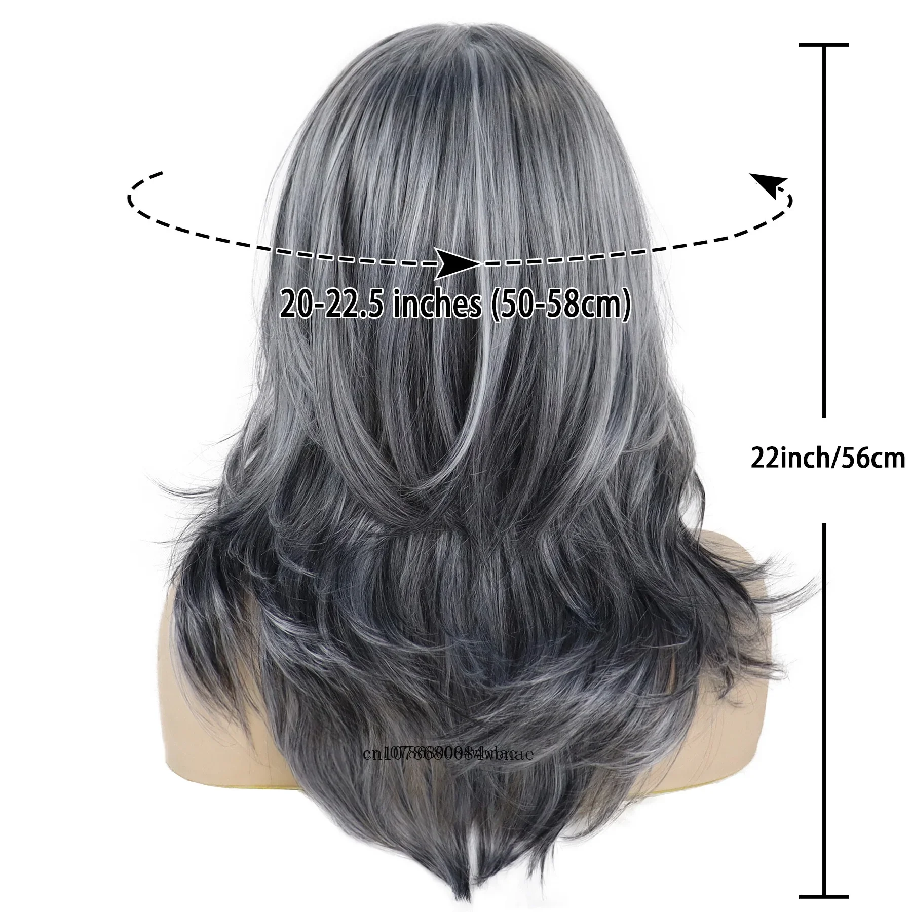 Grey Layered Long Synthetic Wigs with Bangs Silver Gray Wavy for Women Salt and Pepper Natural Looking Daily Use Heat Resistant image 6