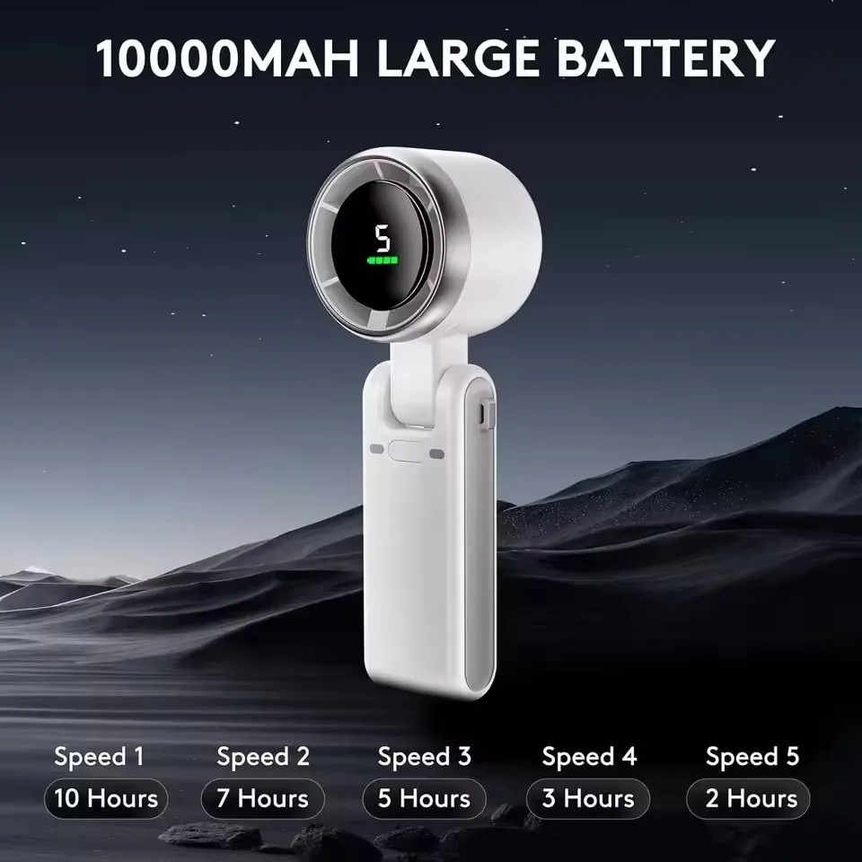 Kipas Mini Desktop Lipat 180 Derajat Luar Ruangan Leher Gantung Mini 10000MAh Kipas Turbo Kuat Kecepatan Tinggi Lipat Genggam