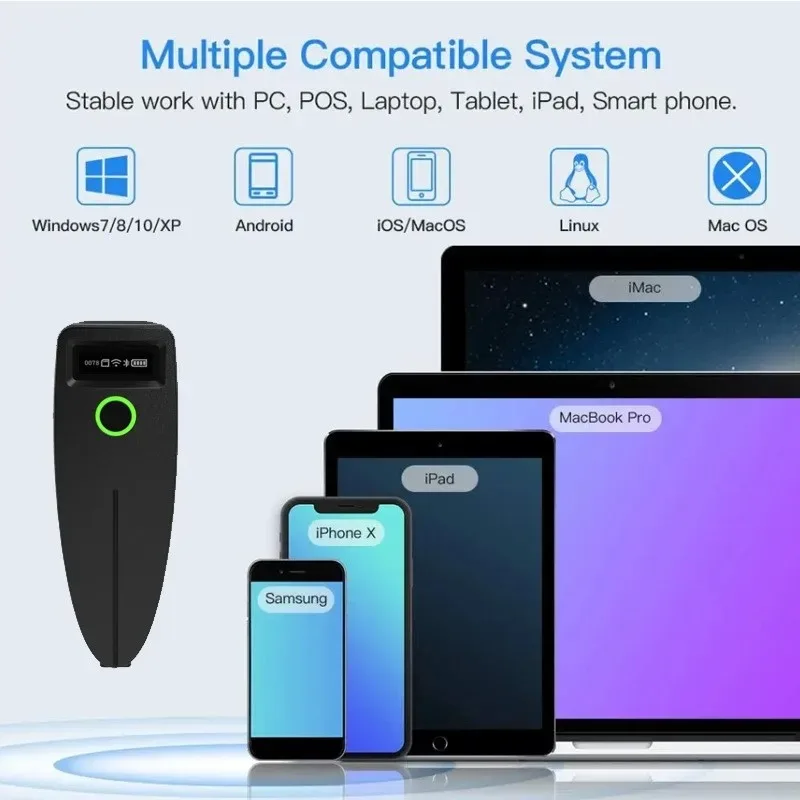 2D Barcode Scanner W7 Mini Wireless Bluetooth Handheld Portable 1D 2D QR Code Data Matrix PDF417 Reader With Storage Function