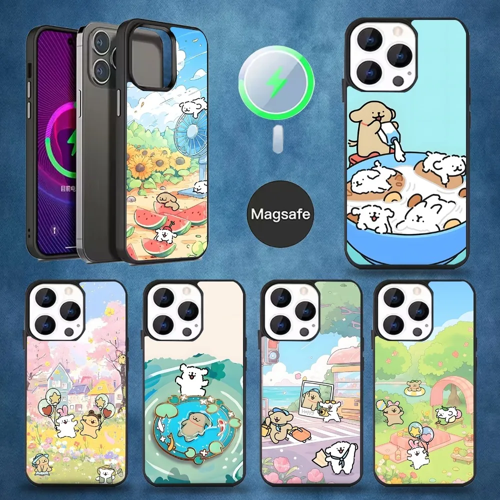 

Line Puppy M-Maltese Phone Case For iPhone 16,15,14,13,12,11,Pro,Max,Plus,Mini,Magsafe,Magnetic Wireless Charging Case