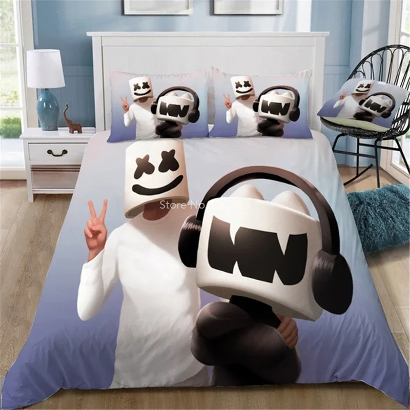 3D American DJ Marshmello Pattern Duvet Cover Pillowcase Bedding Set Single Double Twin Full Queen King Size for Bedroom Decor