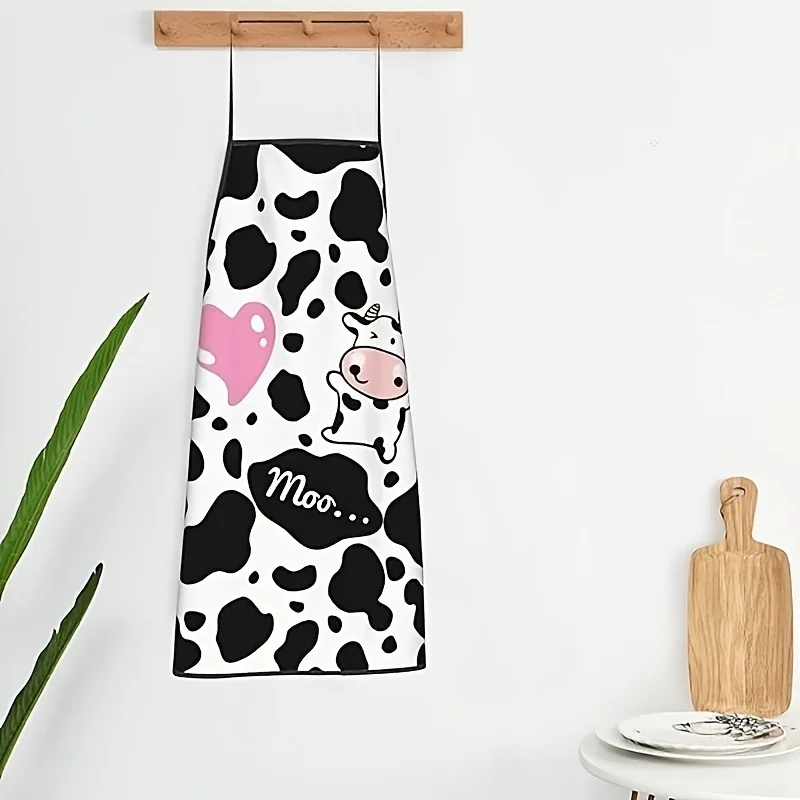 1pc Playful Cow Print Kitchen Apron, Durable Polyester, Ideal for Cooking, Baking, BBQ & Crafts, Smooth Fabric, No Lining