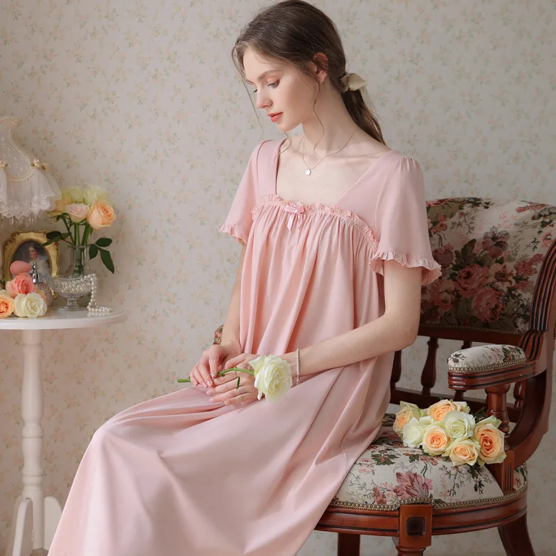 Women White Sexy Sleepwear Female Gown Cotton Night dress Lace Nightwear Homewear Long Luxury Nightgown