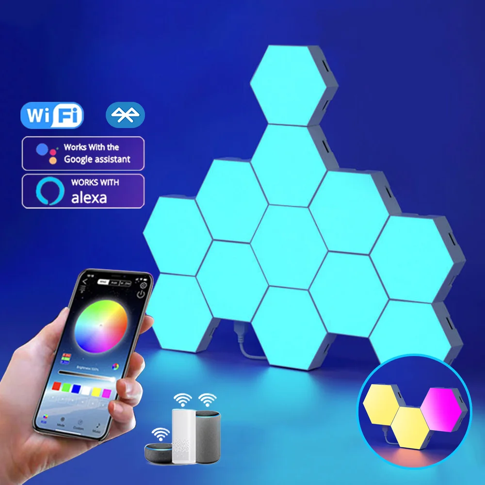 

Hexagon Honeycomb Lights LED Pickup Lamp Table Light Wall Lamp Intelligent Bluetooth WIFI Mirage Music Game Atmosphere Lamp