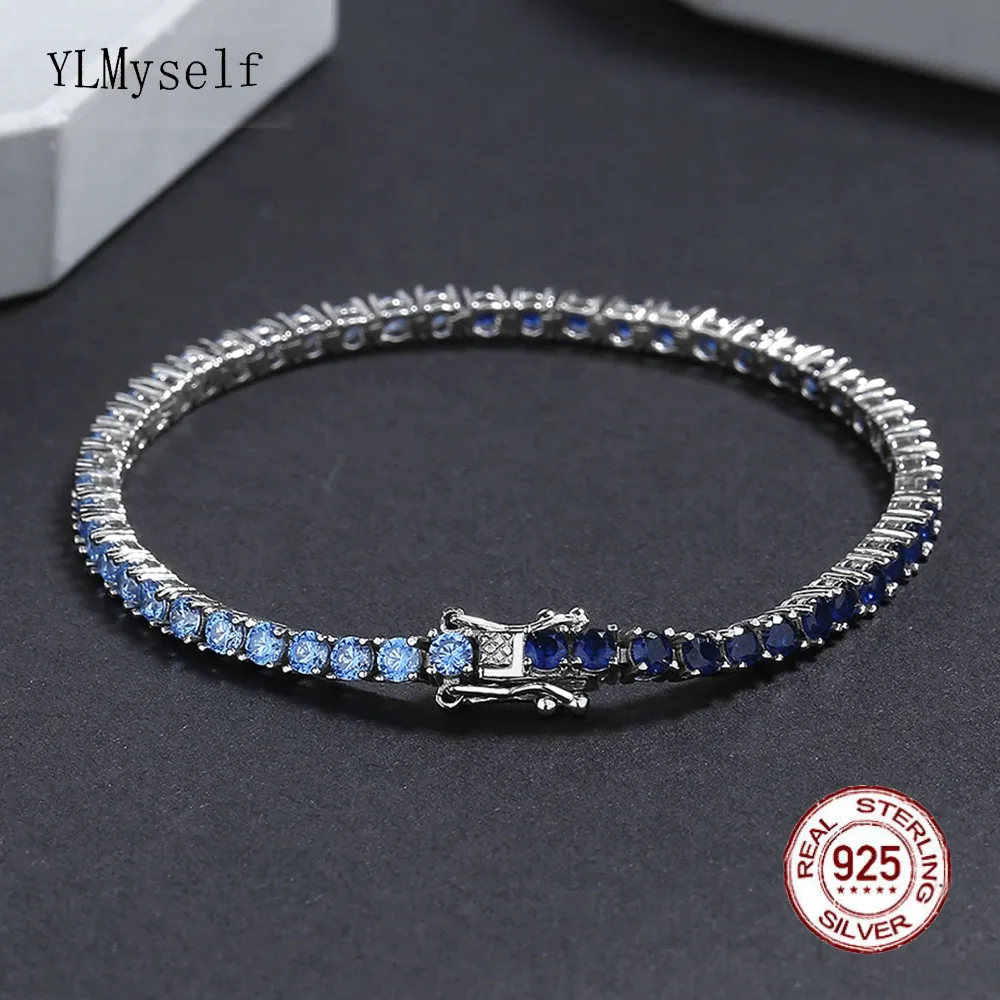 pulseira de tenis azul zircao cubico completo para homens e mulheres metal puro prata 925 joias festa de casamento tons mm 01