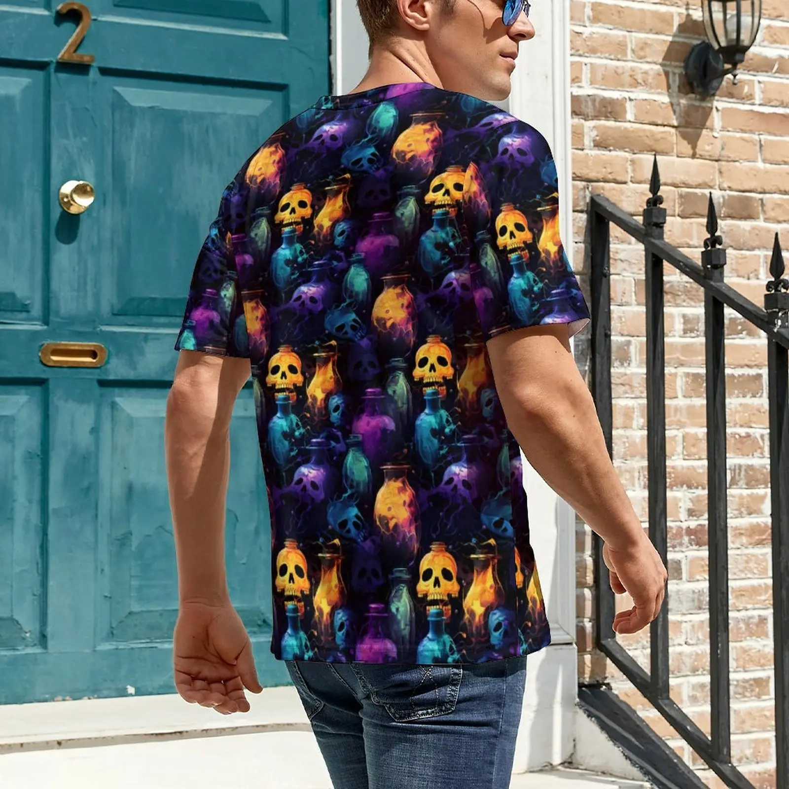 Summer T Shirt Halloween Orange Purple T-Shirts Spooky Skull Casual Popular Tees For Male Short-Sleeve Pattern Big Size Clothes