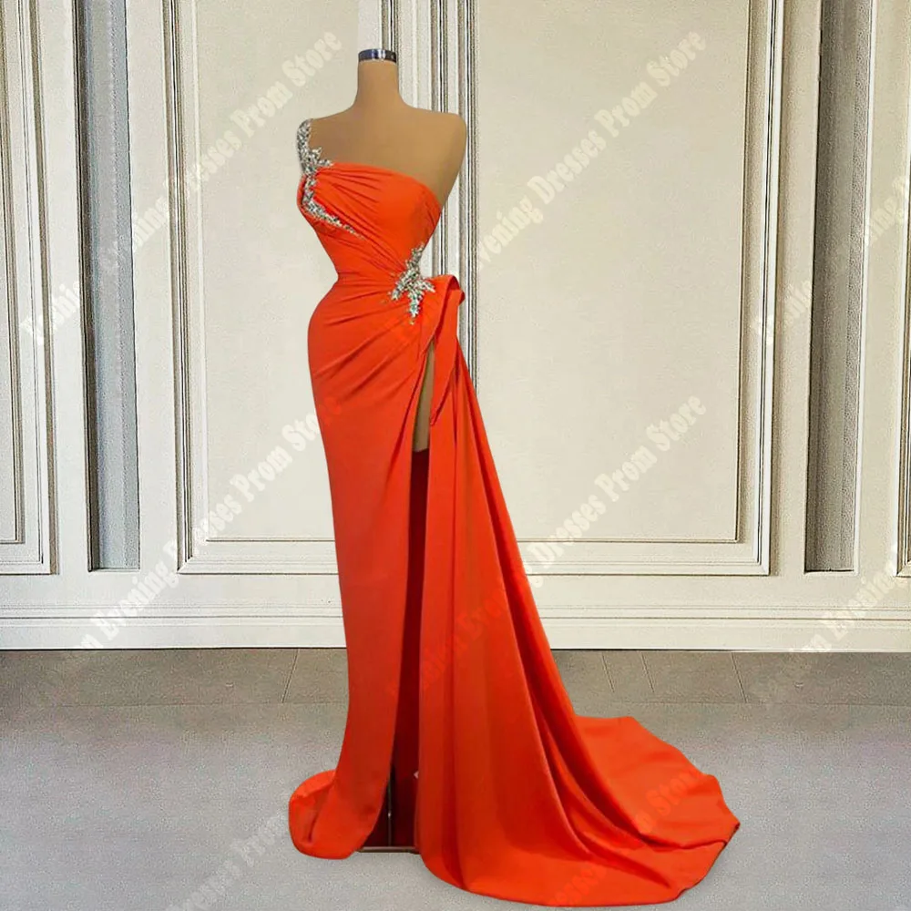 Vintage Sexy Women Evening Dresses High Forking Mermaid Glitter Satin Dubai Pageant Saudi Arabia Celebrity Party Gowns Vestidos