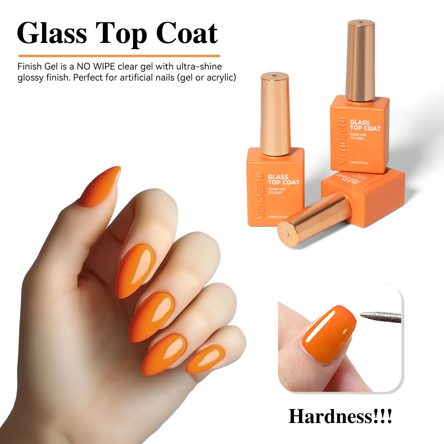 Vendeeni OEM Custom Logo TOP Popular 15ml Strong Glass Top Coat Nail Gel Polish Hema Free Sparkle Foil Blossom Gel Nail Polish