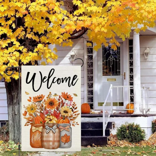 Fall Welcome Garden Flag 12X18 Double Sided Floral Mason Jar Theme Burlap Small KKL AAL HHM WZZ yyi
