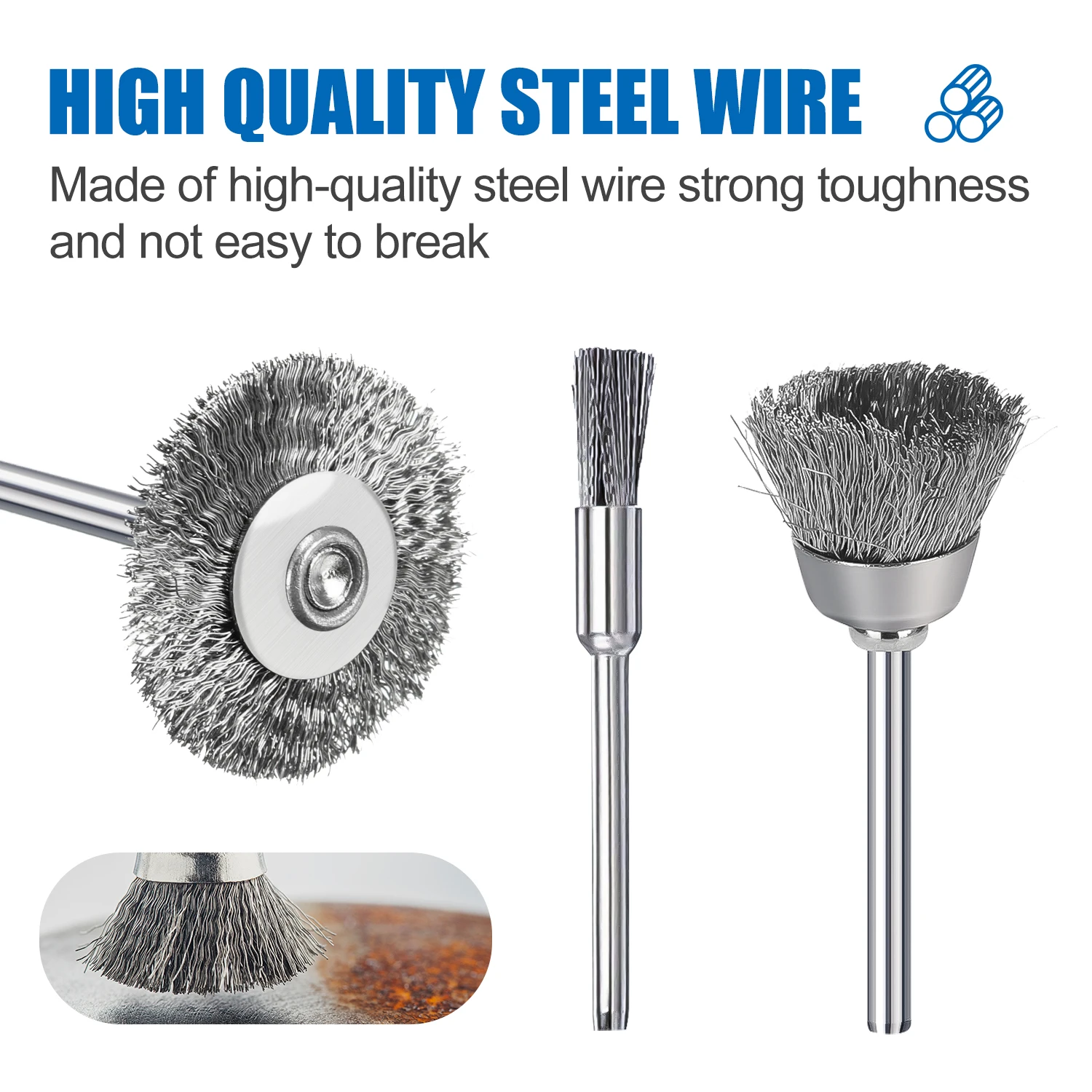 XCAN 24pcs Stainless Steel Wire Wheel Cup Brush Set Polishing Grinding Brush For Dremel Rotary Tool Metal Rust Removal