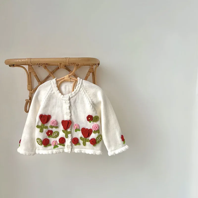 

Autumn Baby Girls Handmade Flower Coat Baby Sweater Toddler Knit Cardigans Newborn Knitwear Long-sleeve Cotton Baby Jacket Tops