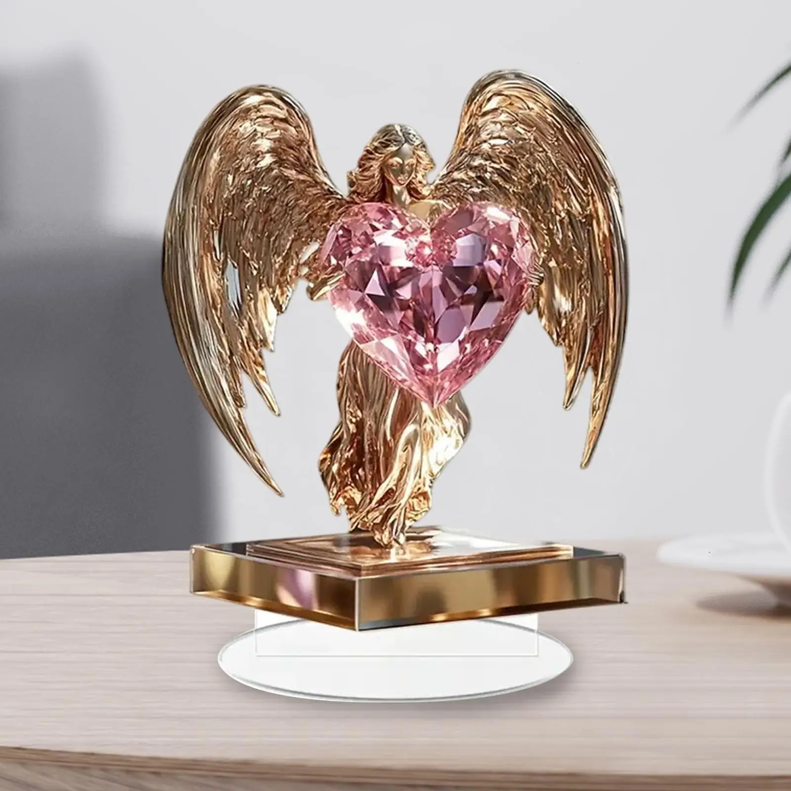 2D Flat Love Angel Statue Valentine's Day Decor Artwork with Base Adornment Acrylic Desktop Ornament for Living Room Bedroom