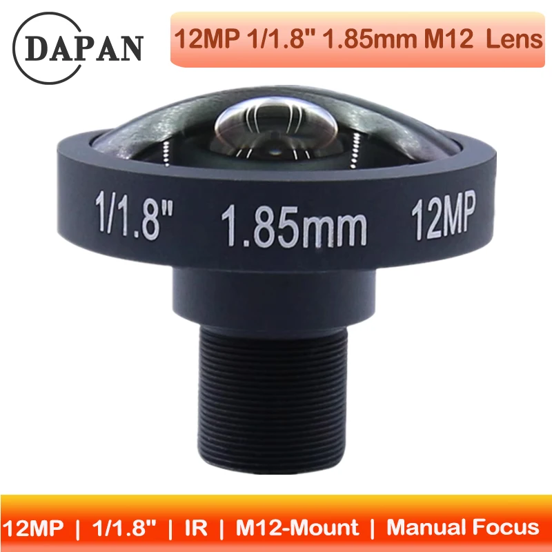 

12MP 1/1.8" Sensor M12 Mount Lens | 1.85mm Wide Angle | F2.0 Manual Focus Fixed Iris | for Factory Automation/Embedded Vision