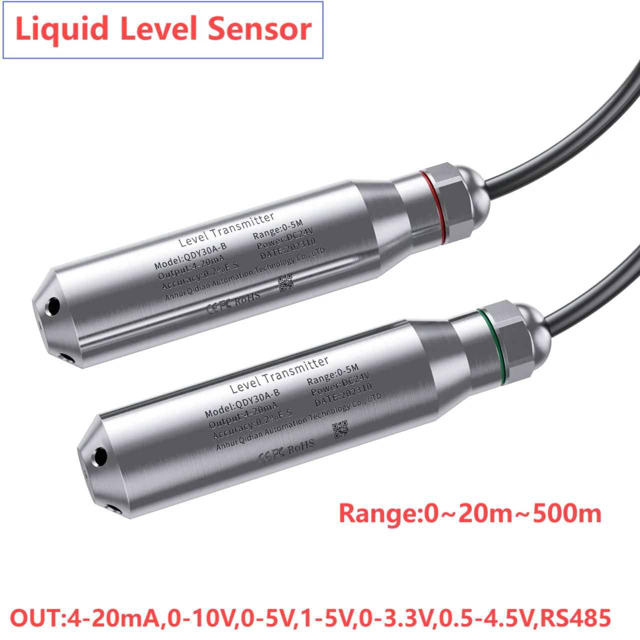 15m to 0-3.3V Liquid Level Sensor Transmitter Integrate Level Transducer Input Type Water Level Sensor 4-20mA 0-5V RS485 Output