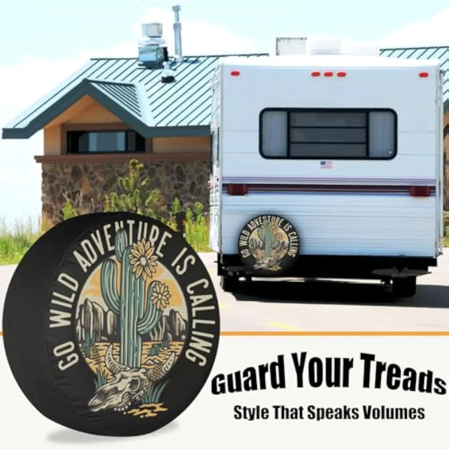 Go Wild Adventure Cactus Skull Tire Cover Waterproof Dustproof RV Trailer SUV Wheel Protector