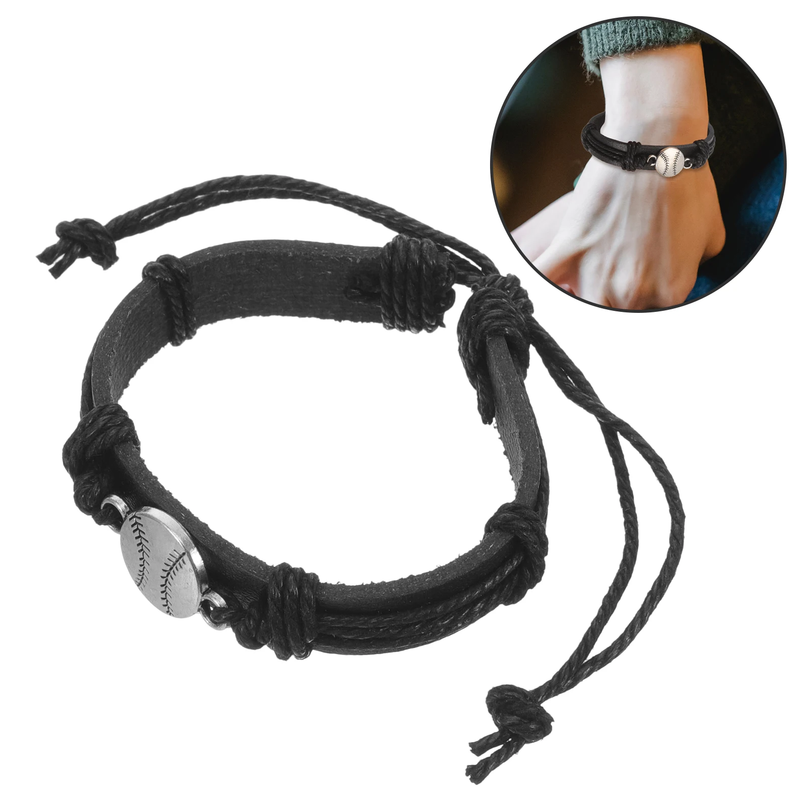 

Black Bracelet Baseball Beads for Boys Sports Bracelets Charm Men Player Accessory