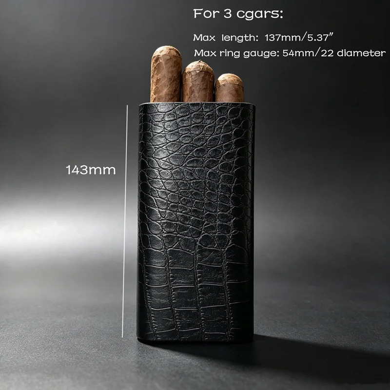 Crocodile Pattern Leather Cigar Case Black Travel Humidor for Cuban Cigars  Men's Gift - Premium Cigar Holder Smoking Accessory