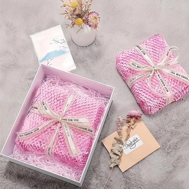 pink Honeycomb Paper Gift Wrapping Paper Gifts Box Filler Material Fruit Packaging Shockproof Filler Origami Paper