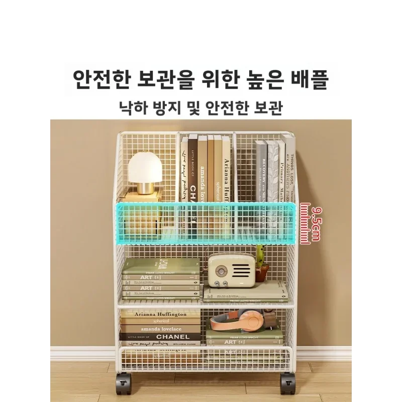 Bookshelf under Desk Shelf Classroom Movable Book Storage Student Desk Side Floor Trolley with Wheels Layered