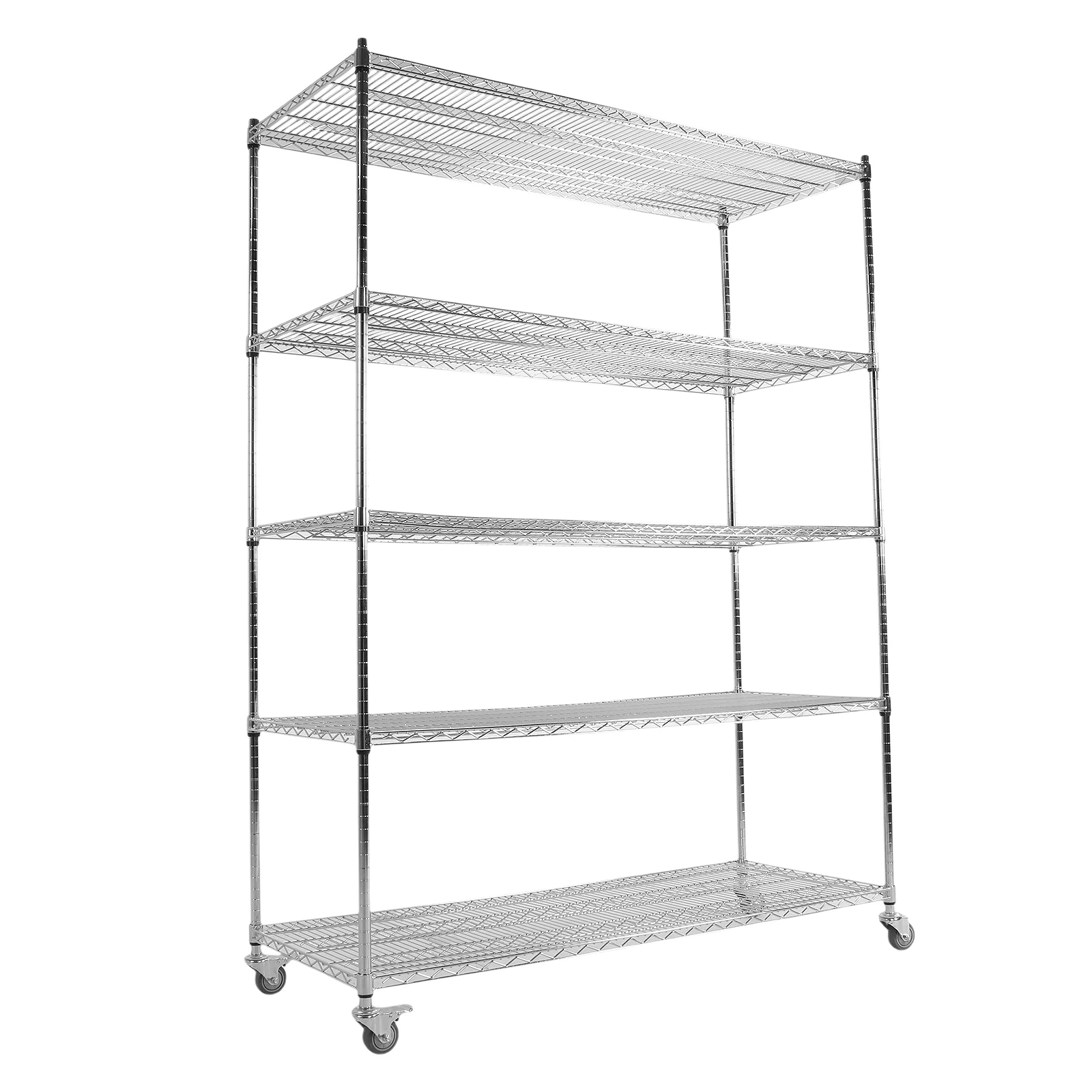 

5-Tier Stainless Steel Adjustable Metal Shelving Rack with Wheels Liners Wire Storage Shelving for Kitchen Pantry Garage