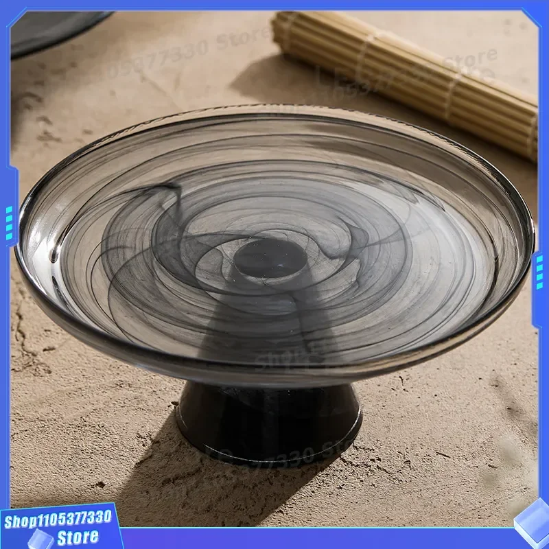 Luxury Glass Dinner Plate Turkey Imported Ripple Ink Design Simple Light High End Fruit Dish Household Living Room Decor Dim