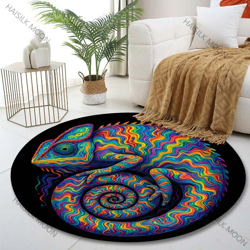 Multiple sizes Colorful wavy chameleon Print Round Carpet Living Room Bedroom Table Chair Sofa Decorative Carpet Luxury gifts