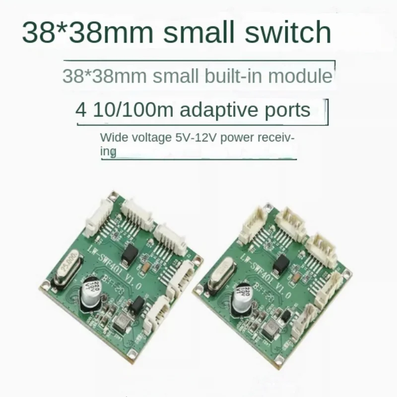 

Mini 4-port 100M switch module with built-in wired network splitter with wide voltage 5~12V