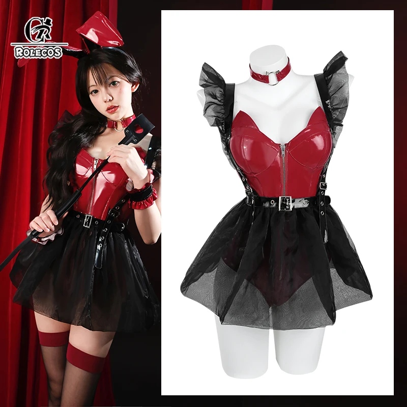 

ROLECOS оригинальный японский сексуальный костюм горничной-кролика, фестивальный вечерние черный, красный готический комбинезон, женский костюм кролика в стиле горничной для девочек