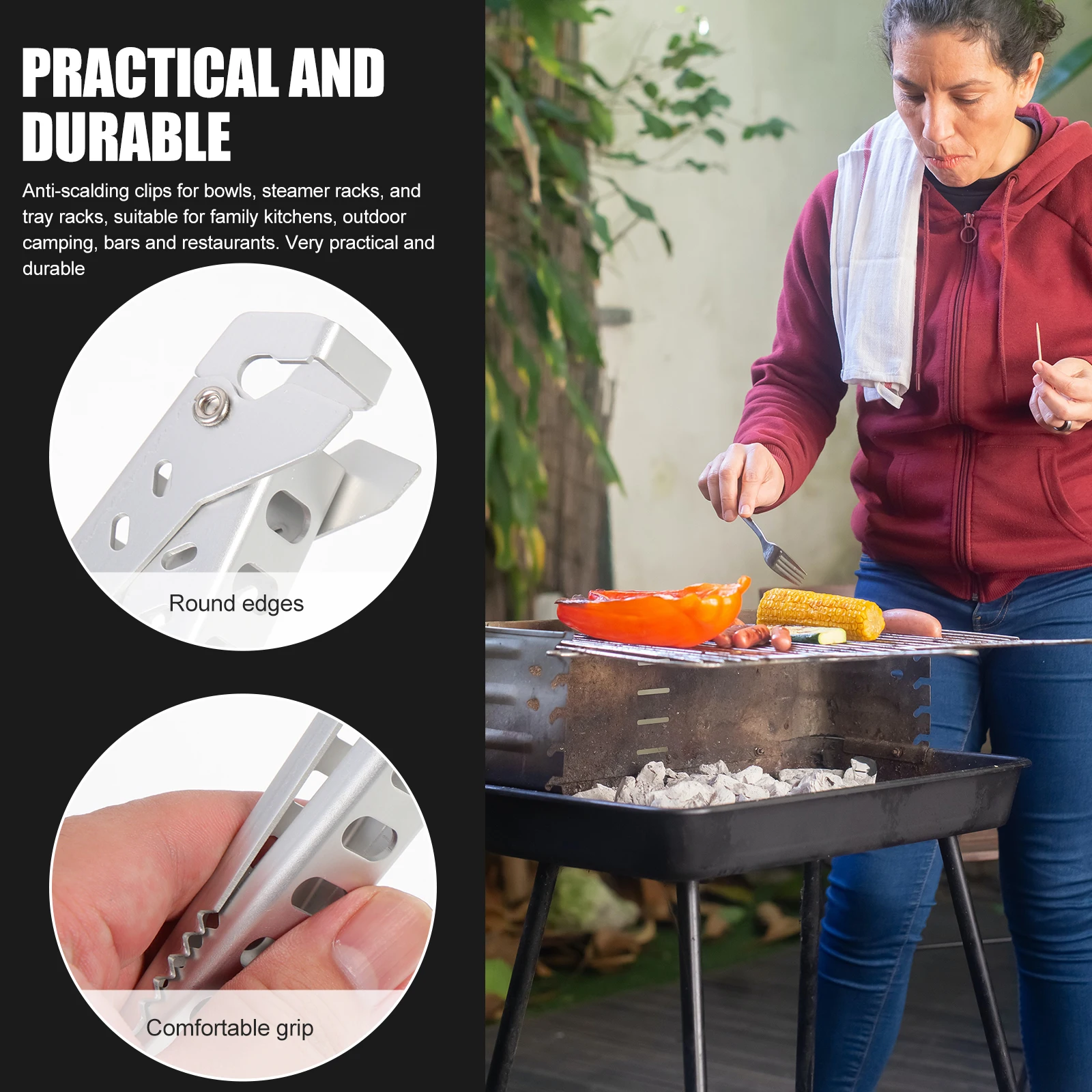 

Aluminum Alloy Camping Pot Holder BBQ Tongs Durable Anti Rust Outdoor Grill Silver Accessories Portable Kitchen Tool