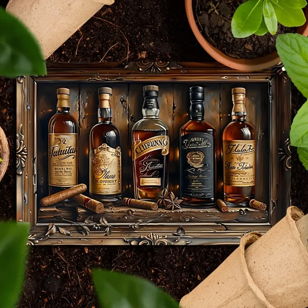 WhiskeyCigarVibe Whisky & Letrero cuadrado de aluminio - 7.9x11.8" Arte colgante versátil, decoración de bar/hogar/restaurante