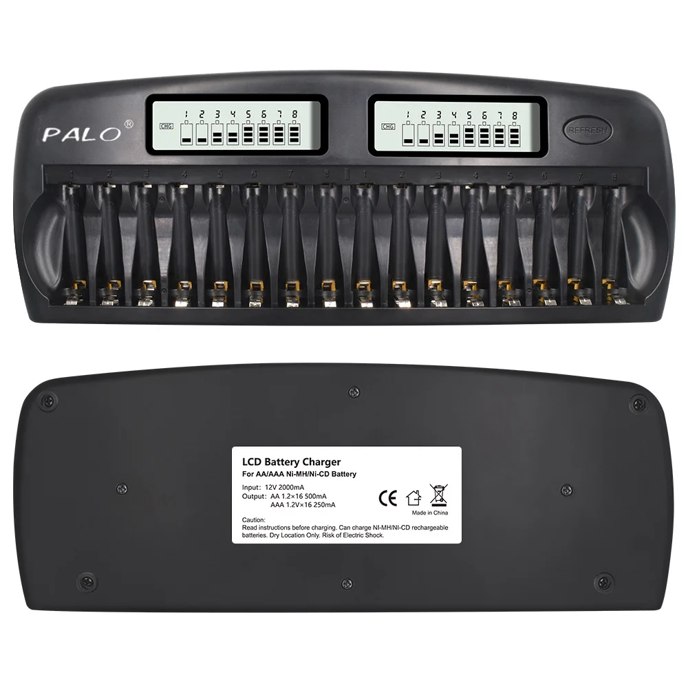 

Универсальное интеллектуальное зарядное устройство с двумя 3-дюймовыми ЖК-дисплеями, быстрое умное зарядное устройство с 16 слотами для батареек 1.2V Ni-MH Ni-CD AAA AA