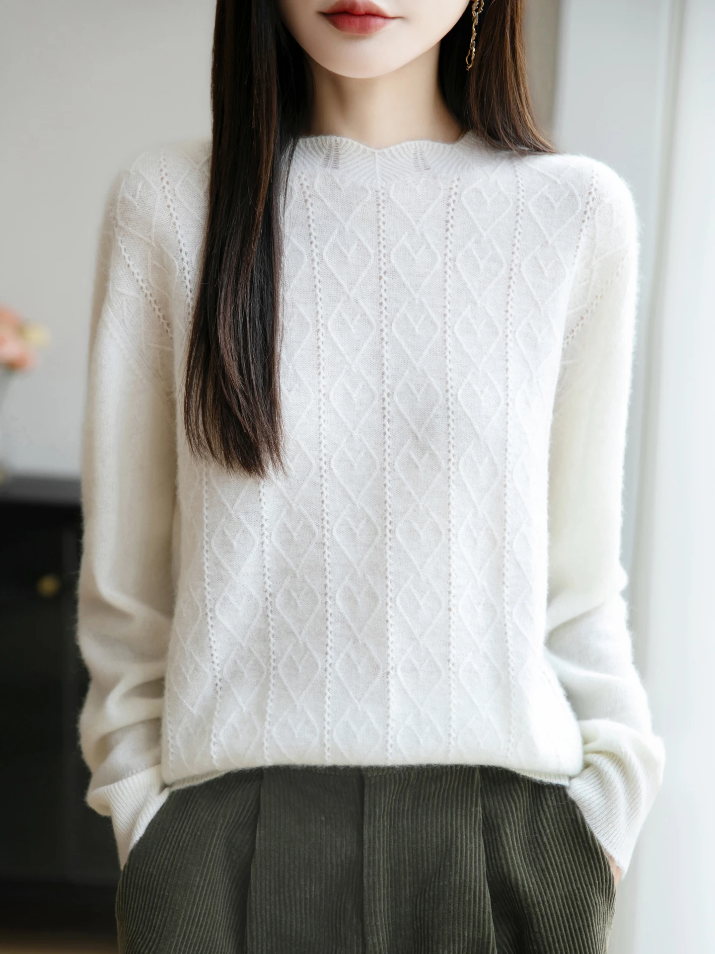 

Классический осенне-зимний женский свитер, элегантный женский вязаный пуловер из мериносовой шерсти