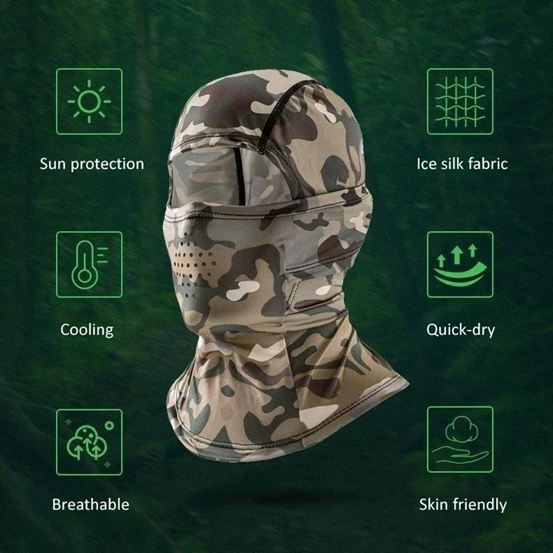 Full Face Tactical Camo Mask Men Balaclava Caps Face Neck Cover UPF50+ Cooling Breathable Cycling Riding Fishing Headwear