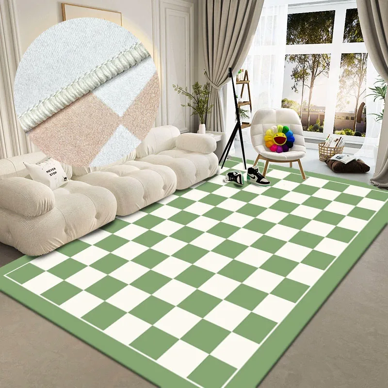 Ins Checkerboard Carpets for Living Room Easy Care Balcony Rugs Simple Large Area Rugs for Bedroom Decor Non-slip Lounge Carpet