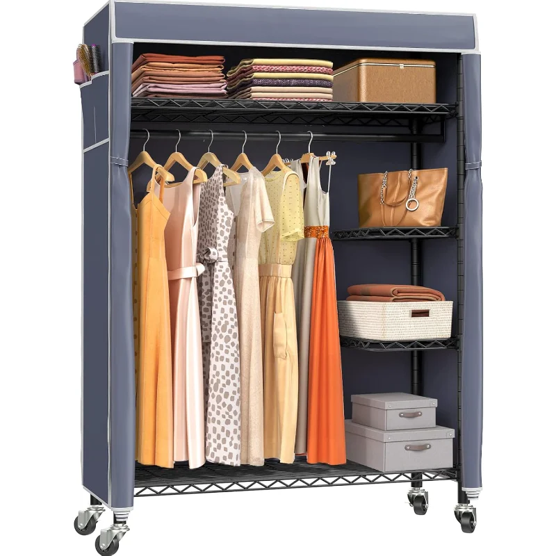 

VIPEK V11C Portable Closets Rolling Clothes Rack 5 Tiers Heavy Duty Adjustable Wire Garment Rack with Lockable Wheels Wardrobe