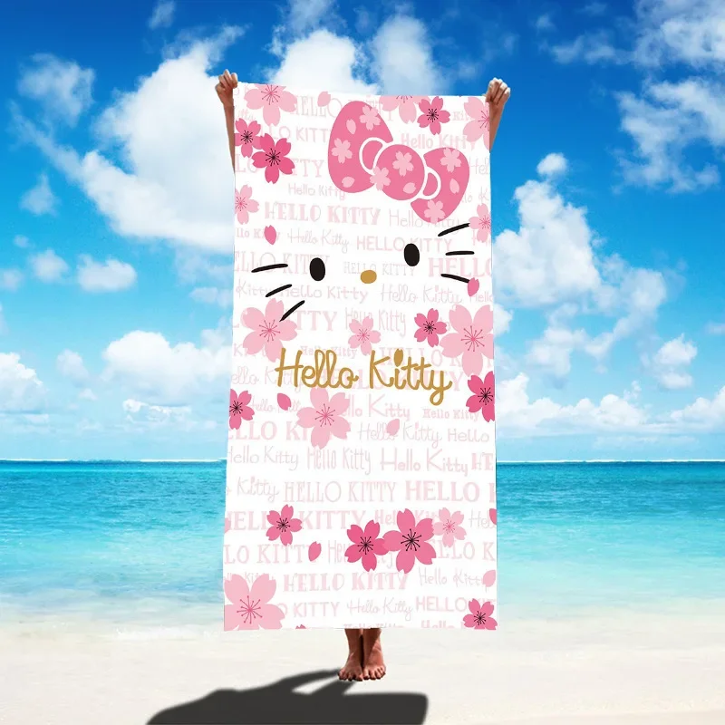 Anime Hello Kitty Cat Cartoon Bath Towels Microfiber Beach Swimming Towel Washing Decor for Kids Girl Gift 75x150cm