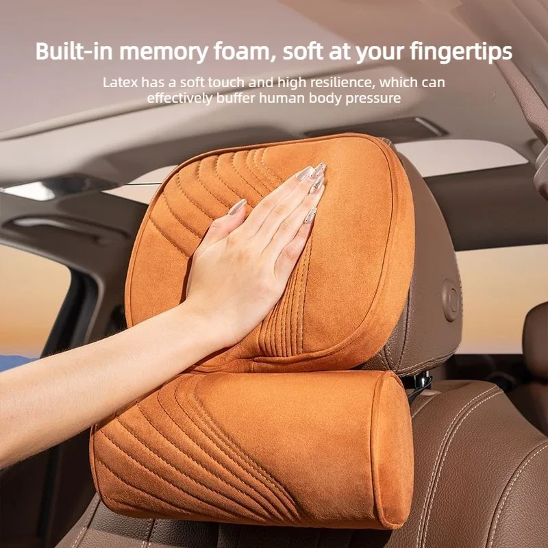 Soft Suede Car Seat Pillow Set Memory Foam Car Neck Pillow Waist Pillow Seat Accessories Car Headrest and Lumbar Support Pillows