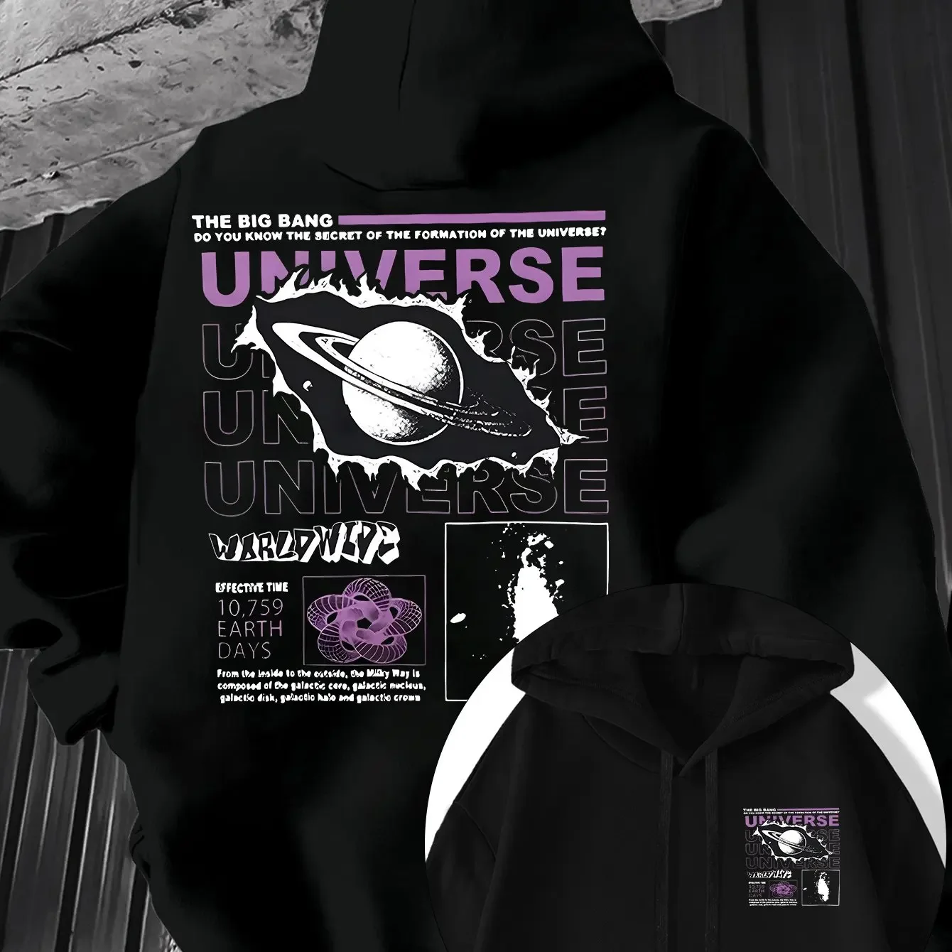 Sudadera con capucha para hombre con estampado de estrellas espaciales, de corte informal y holgado, ideal para otoño e invierno