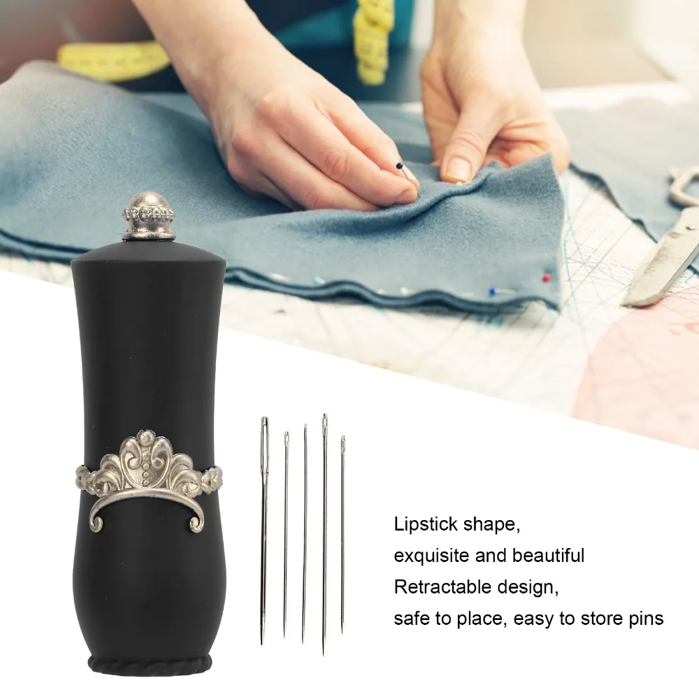 Retractable Design Lipstick Pin Cushion Built-in Needles Lipstick Shape Pin Needle Storage Case Sewing Pin Holder For Sewing